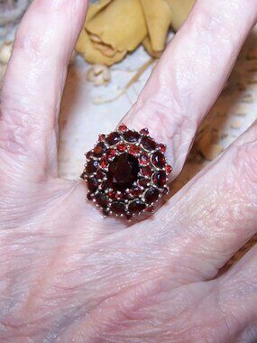 Sterling Silver Vermeil Garnet Cluster Cocktail Ring - Size 6.5